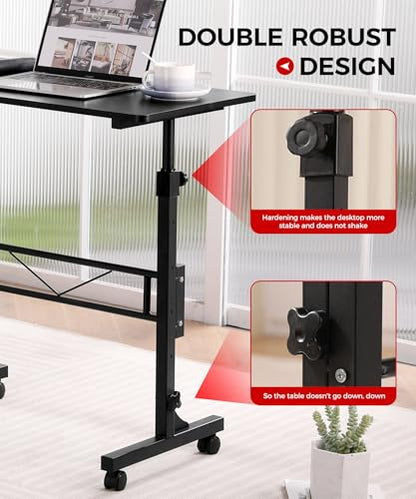 KLSMYHOKI Standing Desk Adjustable Height, Mobile Stand Up Desk with Wheels | Small Computer Desk Rolling Desk, Portable Laptop Desk Black Standing Table Home Office Desks 16"x31.5" Height 27"-43.5" - color: Black