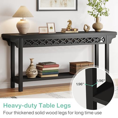 Tribesigns 70.8-Inch Solid Wood Long Console Table, Farmhouse Entryway Table with Storage, Narrow Sofa Table Grey Couch Table for Living Room Entryway Hallway (Black) - color: Black