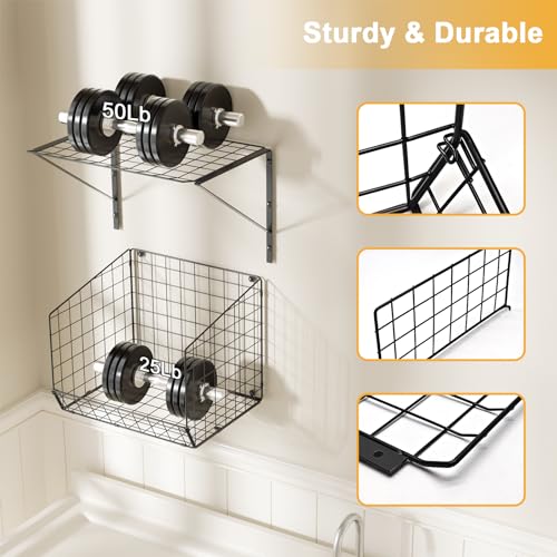 4 Pack Laundry Room Shelves Wall Mounted with Wire Baskets, Laundry Room Organizer and Storage, Over The Washer and Dryer Wire Shelf with 2 Removable dividers and 8 S-Shaped Hooks
