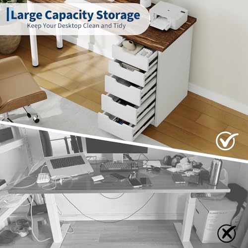 Garvee Computer Desk with 5 Drawers, 47 Inch Modern Simple Study Writing Desk with Storage, Rustic Home Office Desk, Reversible Computer Desk for Small Spaces, Apartments, Dorms, Brown+White - color: Brown + White