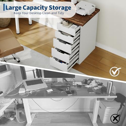 Garvee Computer Desk with 5 Drawers, 47 Inch Modern Simple Study Writing Desk with Storage, Rustic Home Office Desk, Reversible Computer Desk for Small Spaces, Apartments, Dorms, Brown+White - color: Brown + White