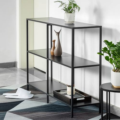 HDANI 39.4 Inch Metal Console Table with 3 Tier Strage Shelves,Narrow Entryway Table,Modern Sofa Tables for Entryway, Living Room,Bedroom,Black - color: Black, size: 39.37×11.81×31.5in