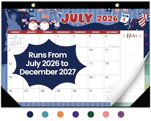 Desk Calendar 2026-2027, 18-Month Calendar Runs from July 2026 to December 2027, Large 17" x 12" Monthly Desktop & Wall Calendar for Home & Office - Watercolor Festival - color: f-Watercolor Festival, size: Jul 2026 – Dec 2027