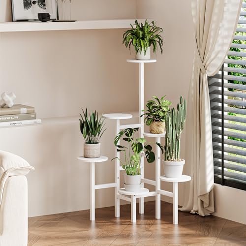 6 Tier Corner Plant Stand Indoor Outdoor, Tall Large Plant Shelf for Multiple Plants, Tiered Flower Pot Holder, Metal Display Plant Shelves for Living Room, Balcony, Patio, Garden(White)GPS514W - color: White