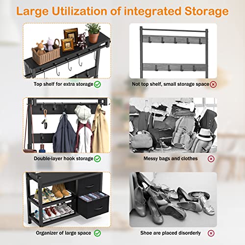 Lulive Hall Tree with Bench and Shoe Storage, 31.5” Coat Rack Freestanding | Black, 5 in 1 Intelligent Design, 17 Hooks, 2 Drawers, Handy Clothes Rail - color: Black, size: 11.8"D x 31.5"W x 70.9"H