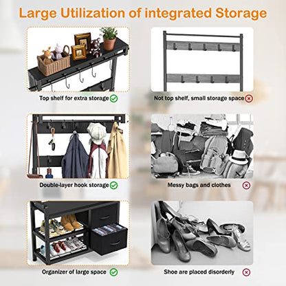 Lulive Hall Tree with Bench and Shoe Storage, 31.5” Coat Rack Freestanding | Black, 5 in 1 Intelligent Design, 17 Hooks, 2 Drawers, Handy Clothes Rail - color: Black, size: 11.8"D x 31.5"W x 70.9"H