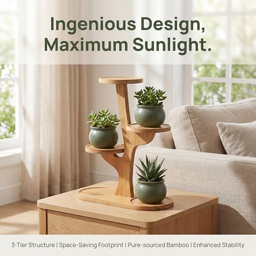 window shelf for plants - 4 Tier bamboo plant stand for Indoor | small plant stand & narrow plant stand for Windowsills