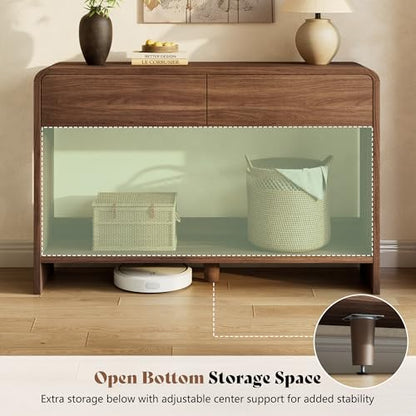 AMERLIFE 55" Modern Entryway Console Table with 2 Storage Drawers | Open Bottom Shelf, Wood Grain Finish, Rounded Edges, Long Sofa Table, Behind Couch, Hallway, Foyer, Living Room, Brown - color: Brown - Flat Panel, size: 55"