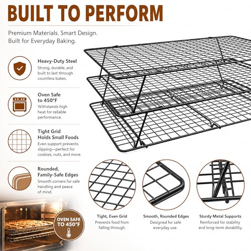 Cooling Rack 16"x10", 3-Tier Stackable & Collapsible Cooling Racks | Cooling Racks for Cooking and Baking, Roasting, Grilling, Oven & Dishwasher Safe (Black, 3-Tier-SL) - color: Black, size: 3-Tier-SL