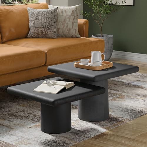 SIMPLIHOME Zachary Coffee Table 2-Piece Set - 42 inch Wide Cast Aluminum Square Living Room Tables in Graphite and Black Nickel, Contemporary Nesting Center Table Set with Flexible Style, Assembled - color: Graphite, Black Nickel, size: 21 inch, style: Ca