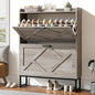 Nicetree Shoe Storage Cabinet with 2 Flip Drawers, Freestanding Shoe Organizer, Shoe Cabinet with Metal Legs, Narrow Shoe Rack Cabinet, Farmhouse Slim Shoe Cabinet for Entryway, Hallway, Rustic Gray - color: Grey