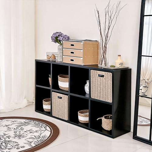 Metal 8 Cube Storage Organizer, Black Short Bookshelf with Storage, 2 Tier Cube Storage Shelf, Small Horizontal Bookcase, TV Stand Display Shelf for Living Room, Office, Study, Easy Assembly - color: Black, size: 8 Cube