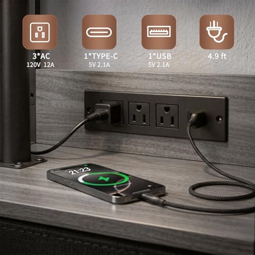 Small Bedside Table with Charging Station, Rolling Side Table with Wheels, Small Nightstand with Drawer Storage for Bedroom - Grey Walnut Look - color: Gray Walnut