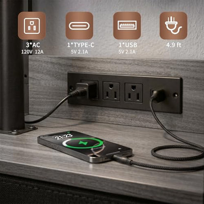Small Bedside Table with Charging Station, Rolling Side Table with Wheels, Small Nightstand with Drawer Storage for Bedroom - Grey Walnut Look - color: Gray Walnut
