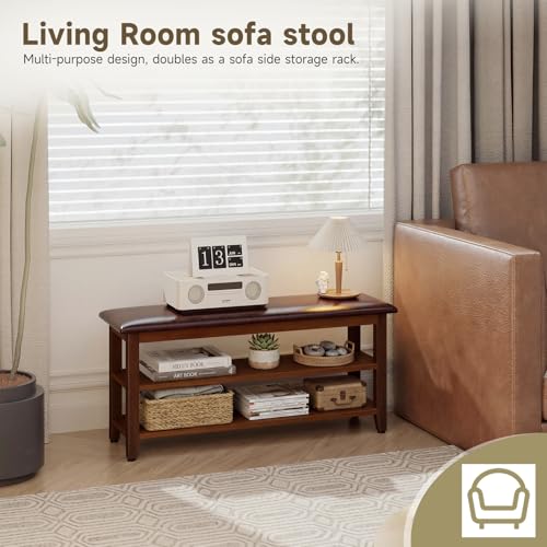 Shoe Bench with Leather Cushion,Rubberwood Bench with Shoe Rack | 2-Tier Shoe Storage Organizer for Entryway,Hallway,Living Room - size: 2-Tier-39.4"