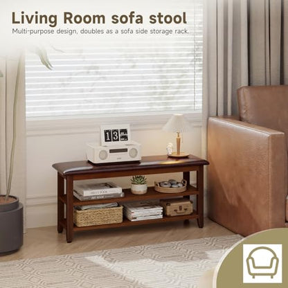 Shoe Bench with Leather Cushion,Rubberwood Bench with Shoe Rack | 2-Tier Shoe Storage Organizer for Entryway,Hallway,Living Room - size: 2-Tier-39.4"