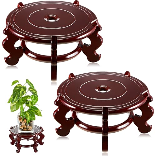 Geetery 2 Pcs 4 to 12 in Wooden Plant Stands Indoor Chinese Oriental Plant Stand for Vase Fishbowl Flower Pot Lamp Redwood Base Vintage Display Rack Decor(4 Inch) - size: 4 Inch