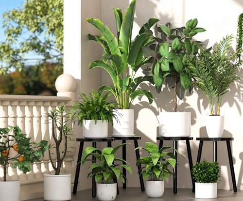 Wood Plant Stands Indoor, 16.7" Tall Plant Stand Outdoor Mid-Century Plant Stool, Single Plant Table Modern Small Round Side/End Table for Living Room, Balcony, Office(Black) - color: Black -1pack