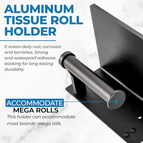 Toilet Paper Holder with Shelf, Black Anti-Rust Aluminum Tissue Roll Holder with Mobile Phone Storage Shelf for Bathroom, 3M Self Adhesive No Drilling or Wall Mounted with Screws - color: Black