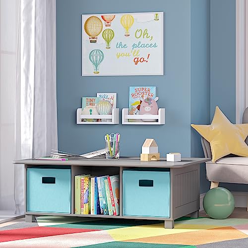 RiverRidge Folding Storage Bins - 2-pack of 10in Tall Aqua Cubes | Fabric Bins, Set of 2 Storage Cubes, Cut-out Handles, Playroom Closet Organizer, Collapsible Cubby with Bottom Board Insert - color: 2 Aqua 10in H Bins