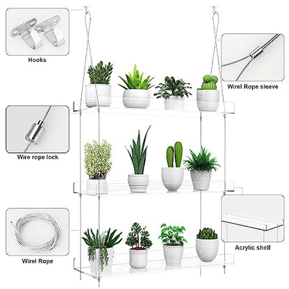 2-Pack 3-Tier Clear Acrylic Hanging Window Plant Shelves for Indoor Use | Wall-mounted plant shelves for herbs, seedlings, flowers and potted plants. Maximizes window space for indoor growing. - size: 2 Pack-3 Tier