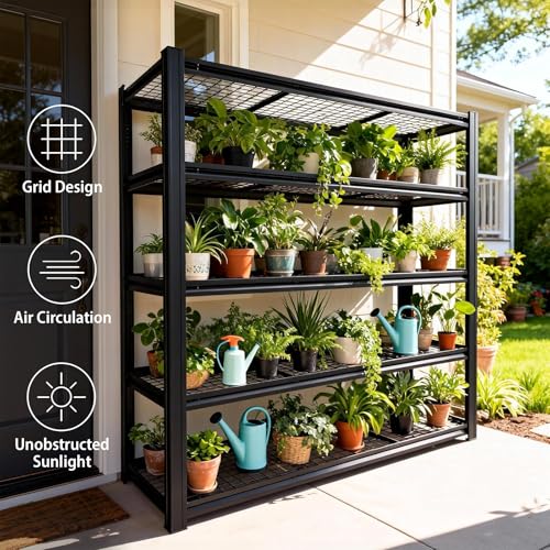 62" W Garage Shelving 3500LBS，Airflow Design， Double-Layer Reinforced Support,5 Tier Adjustable Metal Shelving，for Garage, Warehouse,Basement, Storage Room, Supermarket - size: Black 72"*62"*24" 5T