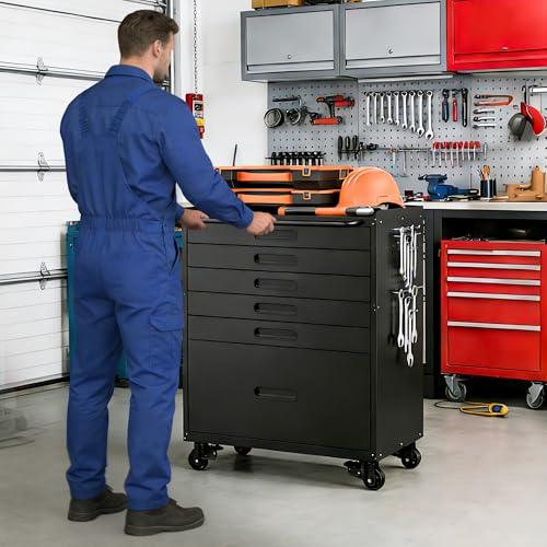 Metal Mobile Tool Storage Cabinet with 6 Drawers,Black Heavy Duty Rolling Tool Cabinets for Garage,Metal Storage Cabinets with Wheels,Assembly Required - color: Black, style: 6 drawers with wheels