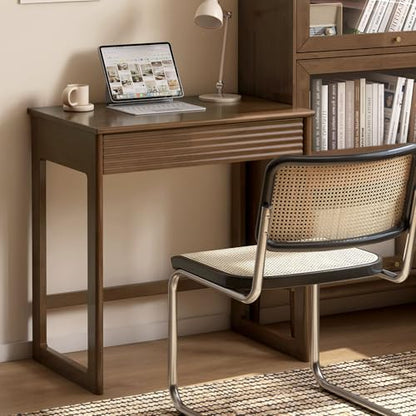YESWOOD Solid Wood Desk, Walnut Finish Small Writing Desk, Home Office Desk, Computer Desk with 2 Drawers for Small Spaces Study Room Office Bedroom Work 27.55" W - size: 27.55"W