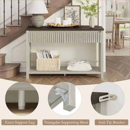 BON AUGURE 47In Entryway Table with Drawers, Sofa Tables with Storage | Console Tables for Entryway, Two-Tier Narrow Hallway Tables, Modern Fluted Panel, Walnut and Washed Grey Oak - color: Walnut & Washed Grey