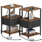 TUTOTAK Nightstand Set of 2, Night Stand with Charging Station, End Table, Bedside Table with Fabric Drawer, Side Table for Livingroom and Bedroom, Brown TB01BB0692 - color: Brown, style: Plug