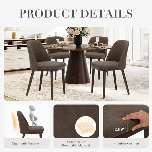 COLAMY Upholstered Dining Chairs Set of 4, Modern Kitchen Chairs with Back, Leather Side Dining Room Chairs with Wood Legs for Kitchen Dining Room Restaurant, Dark Brown - color: Dark Brown, size: Set of 4