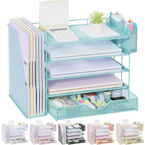 gianotter 5-Tier Desk Organizer with Drawers and File Holders | Letter Trays and Pen Holders - Workspace Accessories for Office Supplies (Blue) - color: Blue, size: 5T