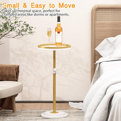 Small Side Table, Drink Table, Height Adjustable Round End Table, Pedestal Side Table for Small Spaces in Living Room, Bedroom, Gold - color: Gold