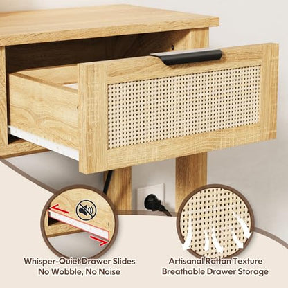 Luoxiao Entryway Table with Outlets & USB-C, 3 Drawers Rattan Console Table | Narrow Entry Table with Open Shelf, Anti-Tip, Easy Assembly, Boho Front Entrance Hallway Foyer Storage, 47 Inch, Natural Wood - color: Wood