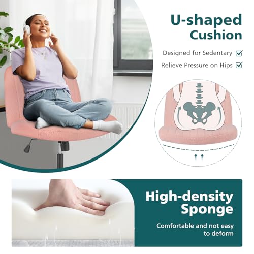 OLIXIS Criss Cross Chair, Vanity Chair, Home Office Desk | Cute Furry Teddy Fleece, Height Adjustable, Armless Wide Seating for Bedroom Student Study Room,Teddy Pink No Wheel - color: Teddy Pink
