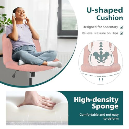 OLIXIS Criss Cross Chair, Vanity Chair, Home Office Desk | Cute Furry Teddy Fleece, Height Adjustable, Armless Wide Seating for Bedroom Student Study Room,Teddy Pink No Wheel - color: Teddy Pink