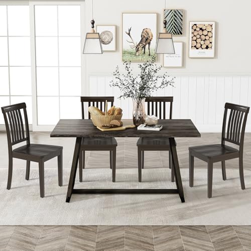 COLAMY Wooden Dining Chairs Set of 4, Solid Rubberwood Kitchen & Dining Room Chairs,Windsor Style Seating, Rustic Dining Table Chairs, Non-Slip Foot Pads, Farmhouse & Traditional Seating,Dark Brown - color: Darkbrown, size: Set of 4