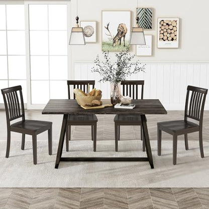 COLAMY Wooden Dining Chairs Set of 4, Solid Rubberwood Kitchen & Dining Room Chairs,Windsor Style Seating, Rustic Dining Table Chairs, Non-Slip Foot Pads, Farmhouse & Traditional Seating,Dark Brown - color: Darkbrown, size: Set of 4