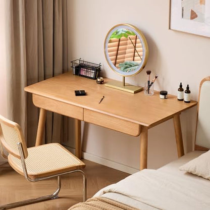 Solid Wood Desk, Mid Century Modern Home Office Desk, Computer Desk with Drawer for Writing Study Vanity 31.49" W - color: Natural-rubberwood, size: 31"W