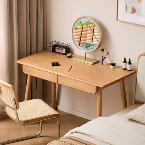 Solid Wood Desk, Mid Century Modern Home Office Desk, Computer Desk with Drawer for Writing Study Vanity 41.33" W - color: Natural-rubberwood, size: 41"W