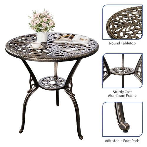 IDEALHOUSE Patio 23''Cast Aluminum Side Table with Umbrella Hole,Bronze | Outdoor Small Coffee Tables,Anti-Rust Bistro Table,Round End Table,Outdoor Furniture for Indoor,Patio,Garden,Porch,Balcony - size: 1.98'' Umbrella Hole