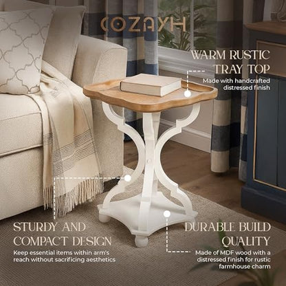 COZAYH Rustic Wooden Accent Tray Top Nightstand Side Table, White Legs - size: 1-Pack End Table