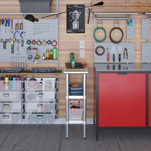 Stainless Steel Work Table with 2 Shelves | Metal Utility Table | Commercial & Residential NSF Utility (Stainless Steel Table with 2 Shelves, 12" Long x 24" Deep) - size: 12" Long x 24" Deep