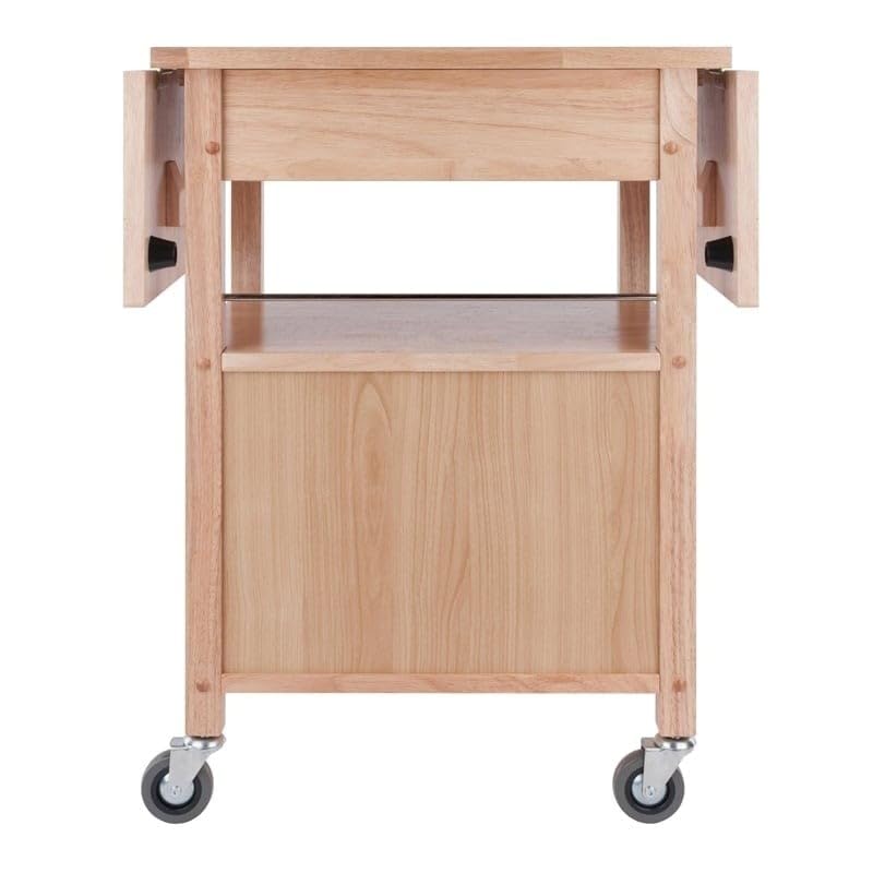 Pemberly Row Solid Wood Butcher Block Kitchen Cart, Natural Finish, Drop Leaf Countertops, Storage Cabinet with Drawer and Shelf, 43.27" W x 20.16" D x 33.27" H, Transitional Style for Kitchen Use