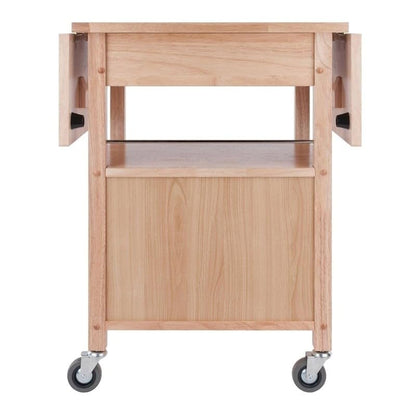 Pemberly Row Solid Wood Butcher Block Kitchen Cart, Natural Finish, Drop Leaf Countertops, Storage Cabinet with Drawer and Shelf, 43.27" W x 20.16" D x 33.27" H, Transitional Style for Kitchen Use