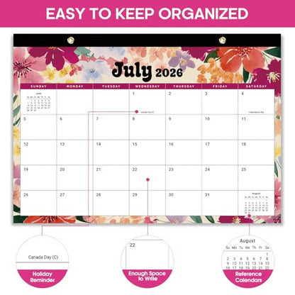 Desk Calendar 2026-2027, 18-Month Calendar Runs from July 2026 to December 2027, Large 17" x 12" Monthly Desktop & Wall Calendar for Home & Office - Vivid Bloom - color: d-Vivid Bloom, size: Jul 2026 – Dec 2027