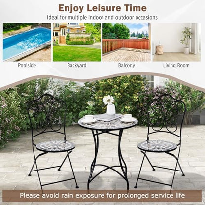 Giantex 24 Inch Patio Bistro Table, Mosaic Round Table w/Ceramic Tile Tabletop, Heavy-Duty Metal Structure, Outdoor Dining Table for Backyard, Garden, Porch (Black (Star Pattern)) - color: Black (Star Pattern)
