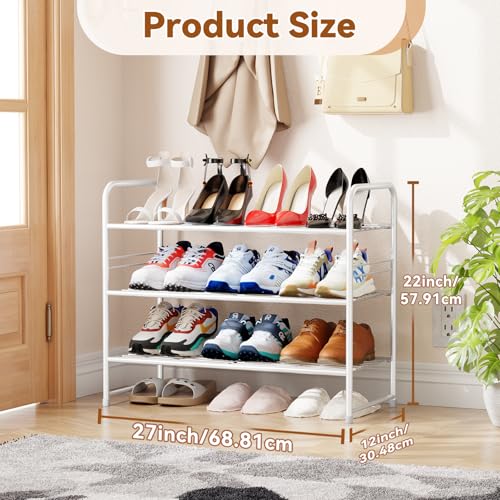 Simple Shoe Rack, 3 Tier Heavy Duty Metal Shoe Shelf 27 Inch Wide, White - color: White, size: 3 Tier