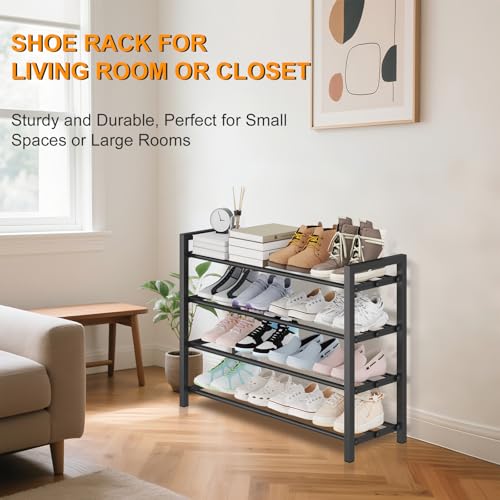 4-Tier Expandable Metal Shoe Rack for Closet & Entryway, Shoe Organizer | Shoe Storage • Adjustable Width • Holds 6–9 Pairs • Heavy-Duty Steel • Space-Saving Design • Tool-free • Easy Assembly - size: 4 Tiers