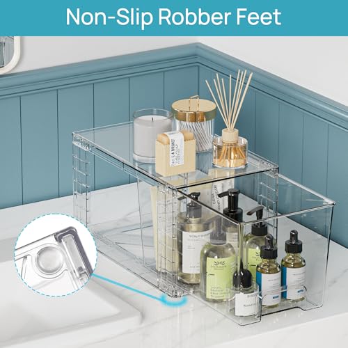 Vtopmart 6 Pack Clear Stackable Storage Drawers,Easy to Assemble Bathroom Organizers and Storage with handles,Plastic Drawers for Kitchen Pantry,Cabinet,Under Sink Organization - style: 2 Large+2 Medium+2 Small